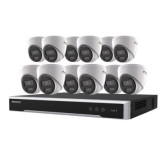(12) 4MP ColorVu Turret IPC and (1) 16-Channel 4K POE NVR Kit