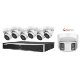 8MP PoE Kit (6) IP IR 2.8mm Cameras, (1) 180° Panoramic Camera and 8-Channels PoE Acusense NVR