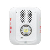 L-Series Low Frequency Sounder Strobe, Wall Mount - White, Marked "FIRE"
