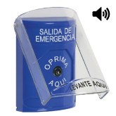STI SS24A0EX-ES Emergency Exit Push Button with Protective Shield and Shield Sound, Key to Reset, Spanish Label, Blue