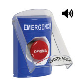 Turn to Reset Emergency STOPPER® Station Button, Shield with Sound - Spanish